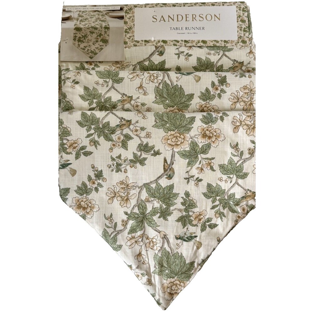 Sanderson Table Runner Chiswick Grove 108x18 Reversible Pointed Ends 100% Cotton
